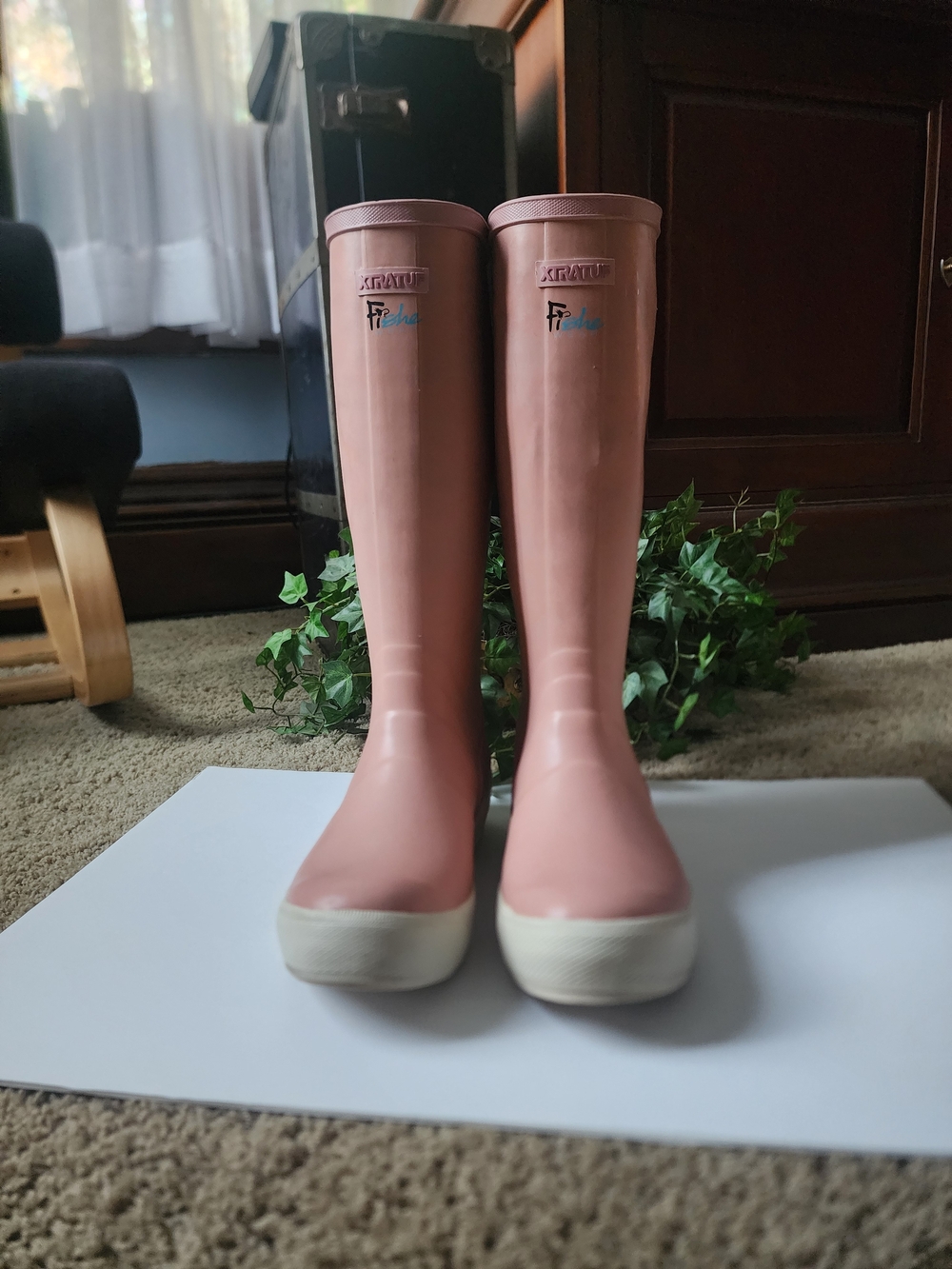 Women's Tall Blush Pink Waterproof Rain Boots with White Sole - Picture 4 of 15
